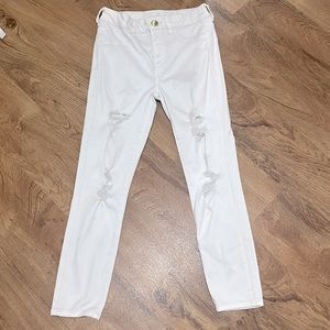 American Eagle Outfitters White Jeans Distressed Size 8 Stretch